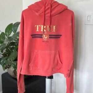 True Religion Gold Horseshoe Logo oversized sweatshirt hoodie Sz M Faded Red